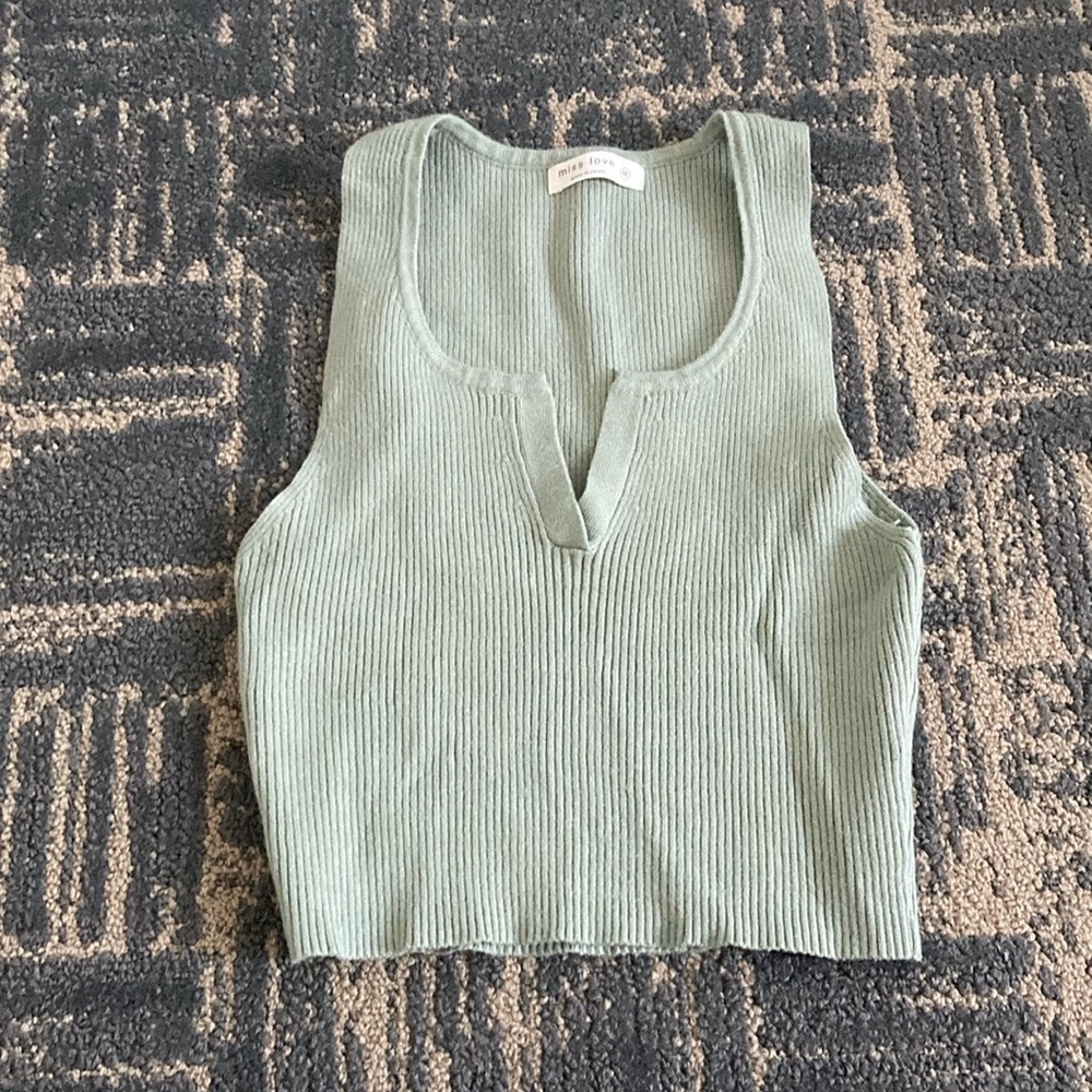 Zara Green Ribbed Crop Tank Top